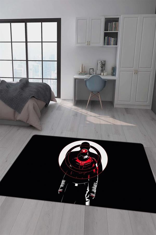 Kaymaz Taban Makinada Yıkanabilir Dijital Baskı Dare Devil Desenli Çocuk Odası Halısı Dot Taban Halı RHR15