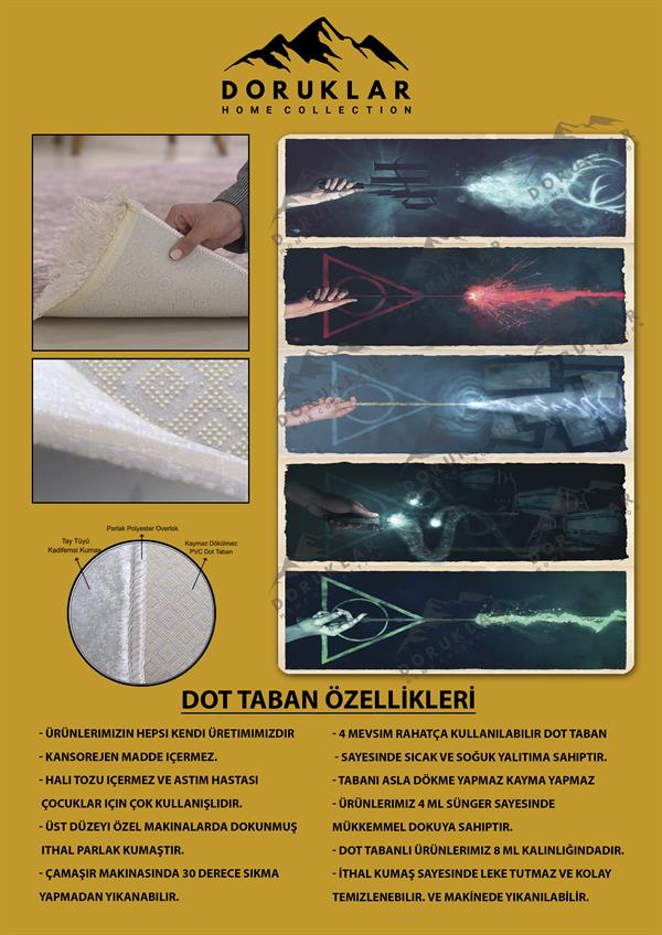 Kaymaz Taban Makinada Yıkanabilir Dijital Baskı Harry Potter Asalar Desenli Genç Odası Halısı