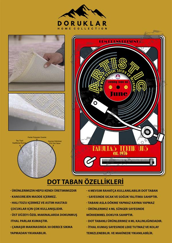 Kaymaz Taban Makinada Yıkanabilir Dijital Baskı Retro Desenli Çocuk Genç Odası Halısı Dot Taban Halı RTR26