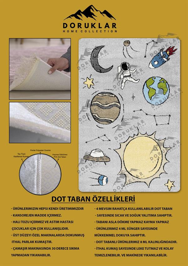 Kaymaz Taban Makinada Yıkanabilir Dijital Baskı Çocuk Odası Halısı Dot Taban Nes Kids Serisi Halı NESKD01