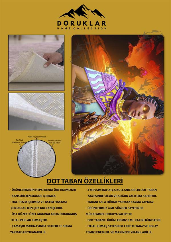 Kaymaz Taban Makinada Yıkanabilir Dijital Baskı Valorant Astra Desenli Çocuk Odası Halısı Dot Taban Halı VL01