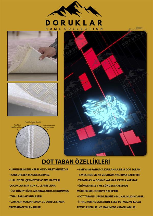 Kaymaz Taban Makinada Yıkanabilir Dijital Baskı Cyperpunk Desenli Çocuk Odası Halısı Dot Taban Halı RHR13