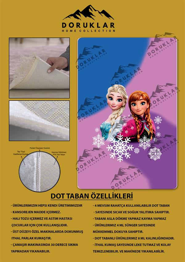 Kaymaz Taban Makinada Yıkanabilir Elsa Desenli Çocuk Halısı
