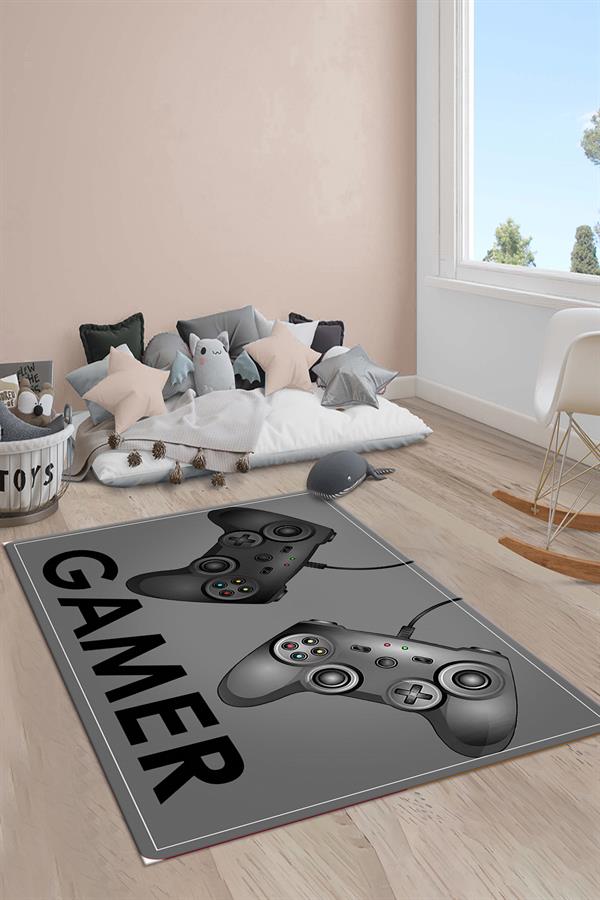 Kaymaz Taban Makinada Yıkanabilir Gamer Konsol Desenli Çocuk Halısı