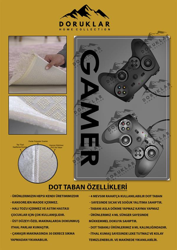 Kaymaz Taban Makinada Yıkanabilir Gamer Konsol Desenli Çocuk Halısı