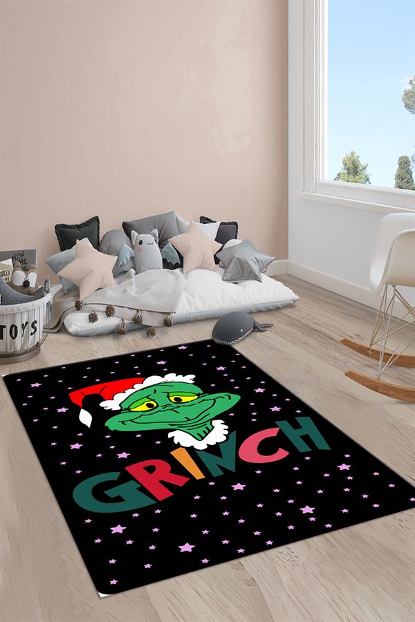 Kaymaz Taban Makinada Yıkanabilir Grinch Desenli Çocuk Halısı
