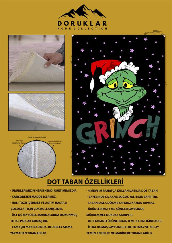 Kaymaz Taban Makinada Yıkanabilir Grinch Desenli Çocuk Halısı
