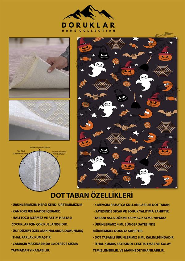 Kaymaz Taban Makinada Yıkanabilir Hallowen Desenli Çocuk Halısı