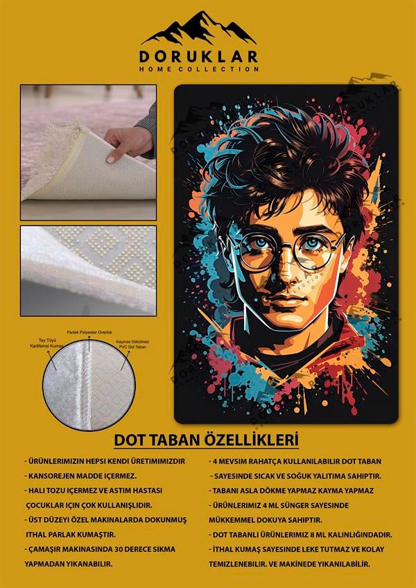 Kaymaz Taban Makinada Yıkanabilir Harry Potter Desenli Çocuk Halısı