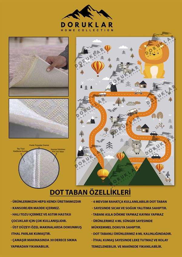 Kaymaz Taban Makinada Yıkanabilir Jungle Yol Desenli Çocuk Halısı