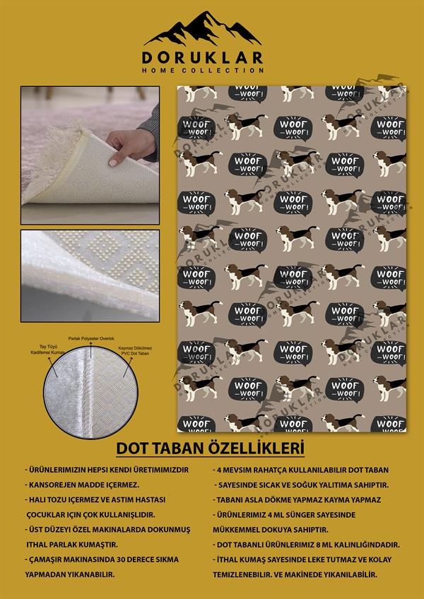 Kaymaz Taban Makinada Yıkanabilir Köpek Desenli Çocuk Halısı