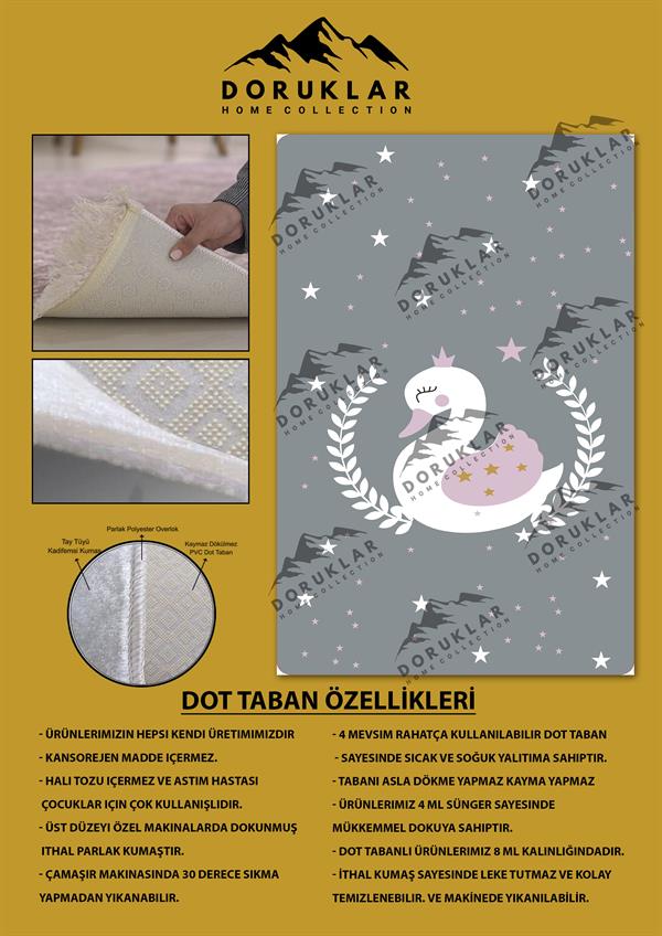 Kaymaz Taban Makinada Yıkanabilir Kuğu Desenli Çocuk Halısı