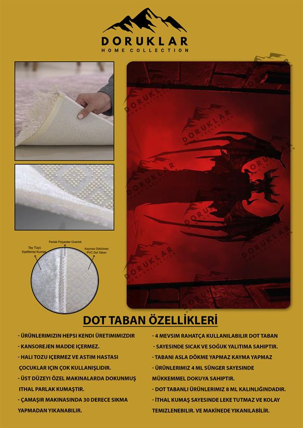 Kaymaz Taban Makinada Yıkanabilir Lilith Desenli Çocuk Halısı