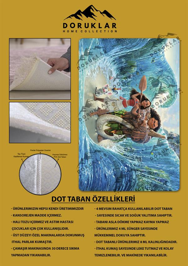 Kaymaz Taban Makinada Yıkanabilir Moana Desenli Çocuk Halısı