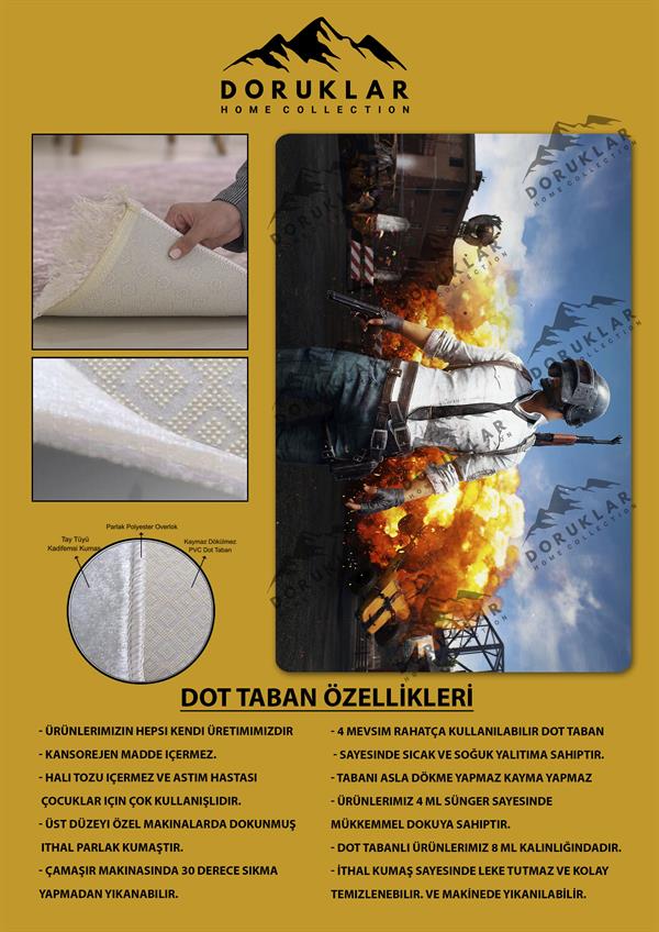 Kaymaz Taban Makinada Yıkanabilir Pubg Desenli Çocuk Halısı