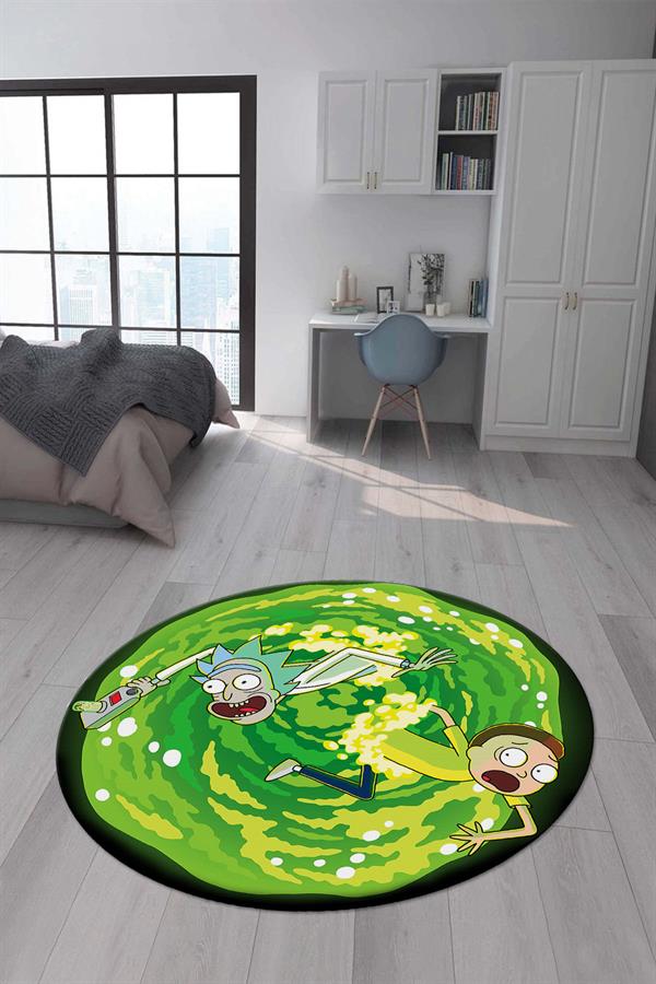 Kaymaz Taban Makinada Yıkanabilir Rick and Morty Desenli Çocuk Halısı