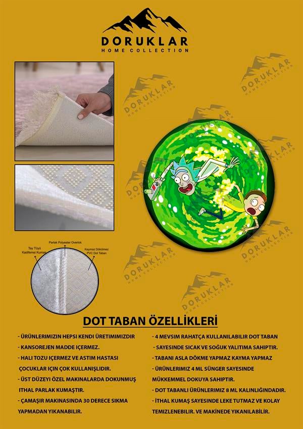 Kaymaz Taban Makinada Yıkanabilir Rick and Morty Desenli Çocuk Halısı
