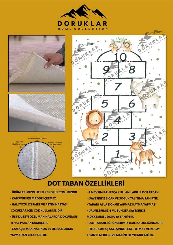 Kaymaz Taban Makinada Yıkanabilir Seksek Desenli Çocuk Halısı