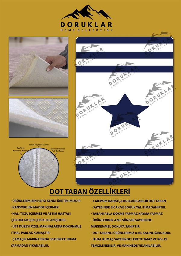 Kaymaz Taban Makinada Yıkanabilir Şerit Yıldız Desenli Çocuk Halısı