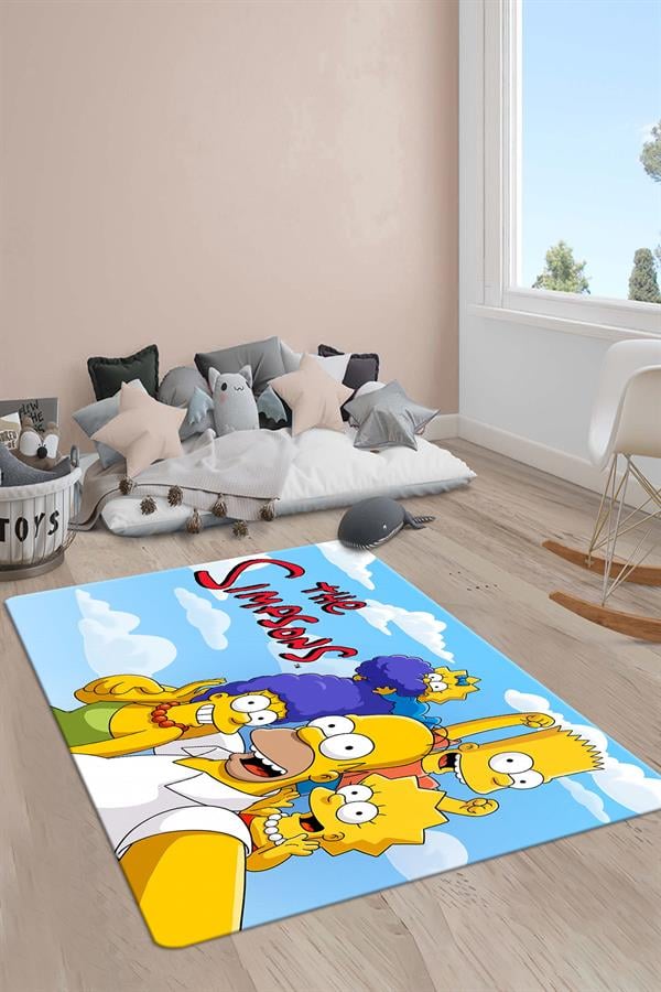 Kaymaz Taban Makinada Yıkanabilir Simpsons Desenli Çocuk Halısı