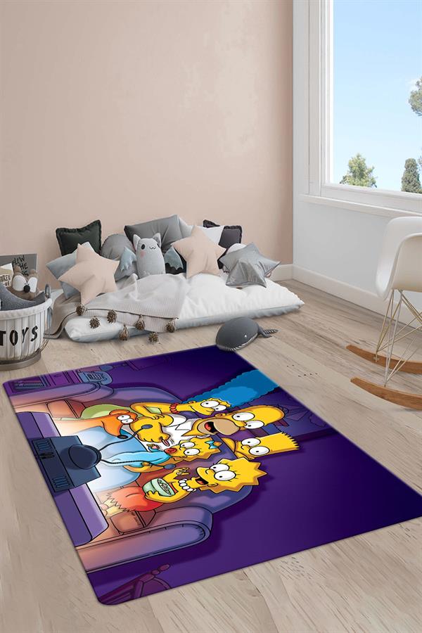 Kaymaz Taban Makinada Yıkanabilir Simpsons Desenli Çocuk Halısı