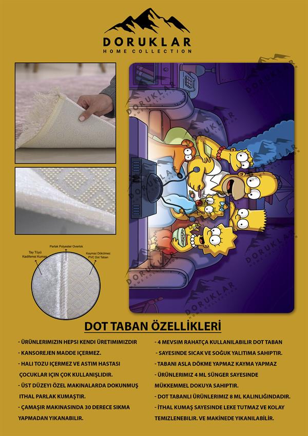Kaymaz Taban Makinada Yıkanabilir Simpsons Desenli Çocuk Halısı