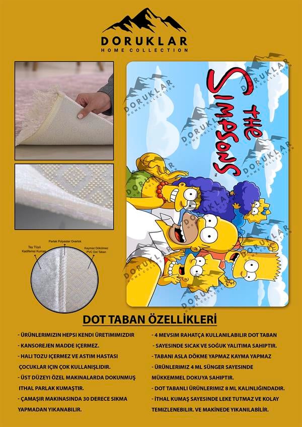 Kaymaz Taban Makinada Yıkanabilir Simpsons Desenli Çocuk Halısı
