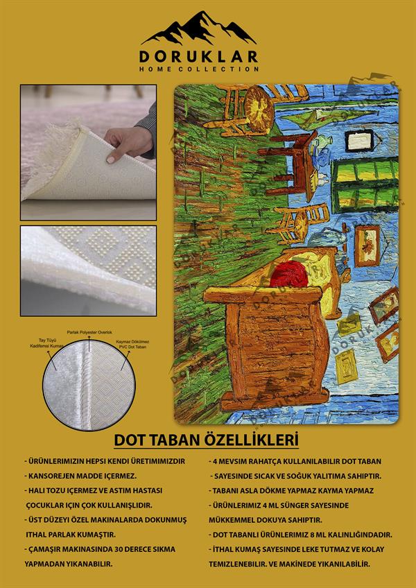 Kaymaz Taban Makinada Yıkanabilir Tablo Desenli Çocuk Halısı
