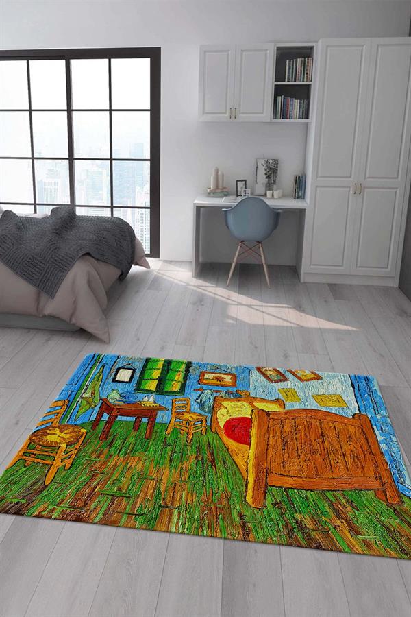 Kaymaz Taban Makinada Yıkanabilir Tablo Desenli Çocuk Halısı