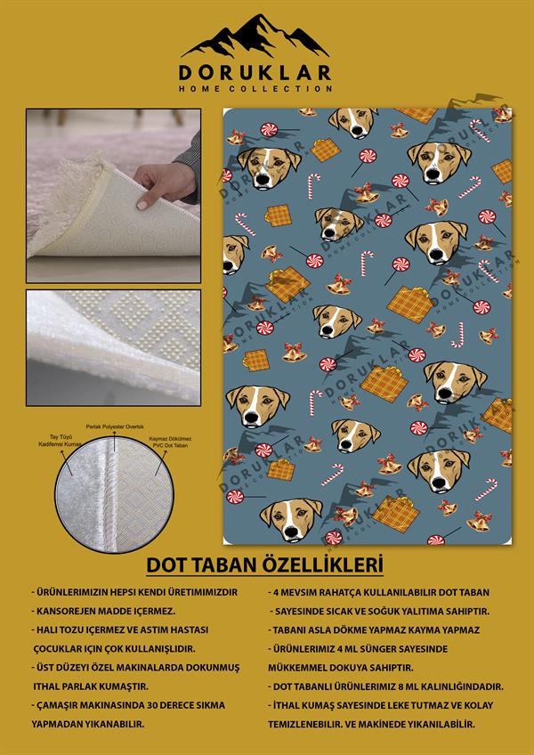 Kaymaz Taban Makinada Yıkanabilir Tatlı Köpek Desenli Çocuk Halısı