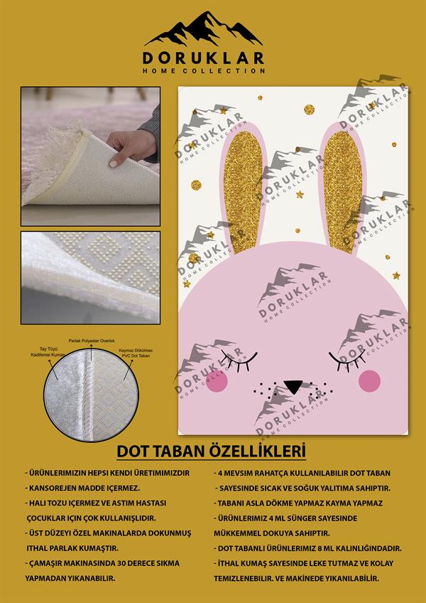 Kaymaz Taban Makinada Yıkanabilir Tavşan Desenli Çocuk Halısı