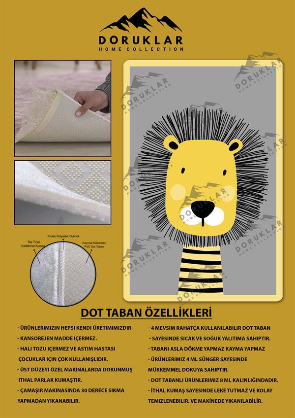 Kaymaz Taban Yıkanabilir Aslan Desenli Çocuk Halısı
