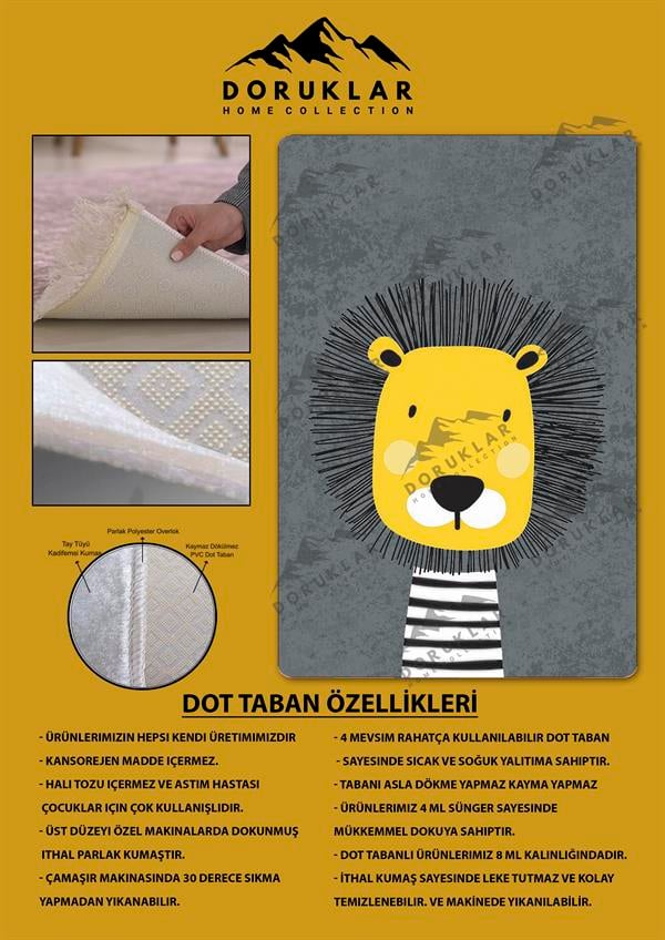 Kaymaz Taban Yıkanabilir Aslan Desenli Çocuk Halısı