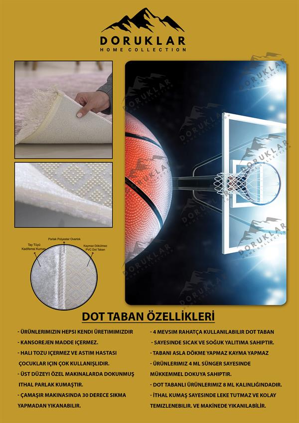 Kaymaz Taban Yıkanabilir Basketbol Desenli Çocuk Halısı