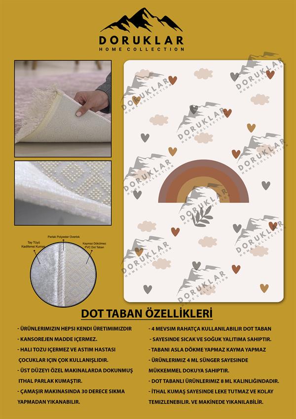 Kaymaz Taban Yıkanabilir Bulut Kalp Desenli Çocuk Halısı