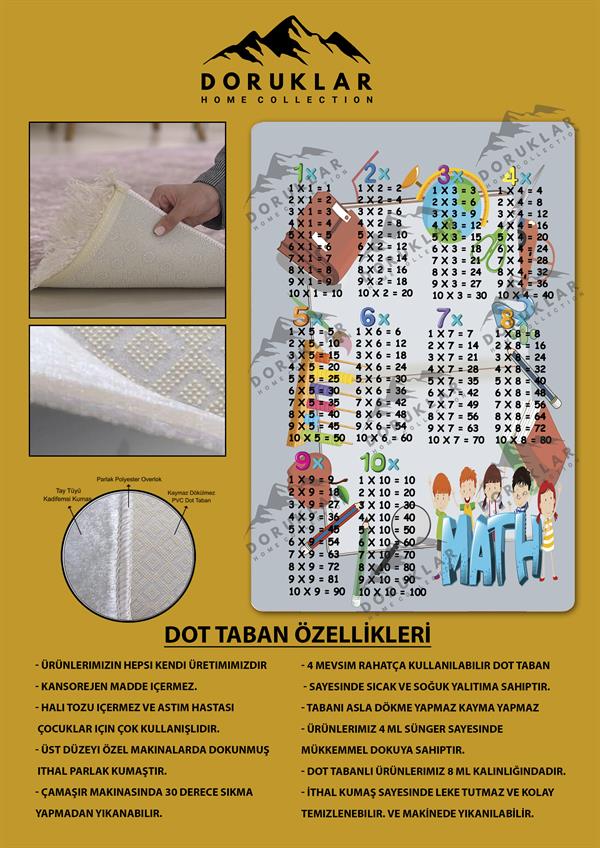 Kaymaz Taban Yıkanabilir Çarpım Tablosu Desenli Çocuk Halısı