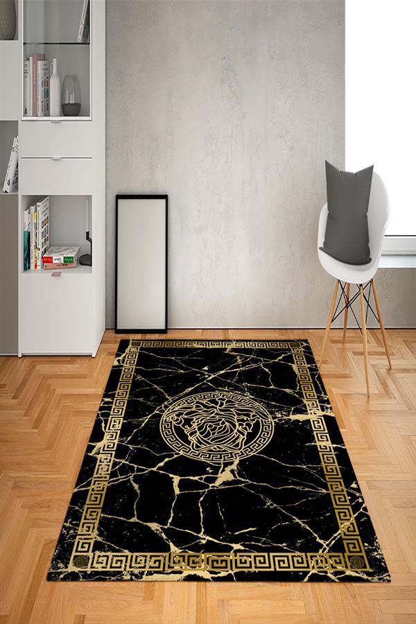 Kaymaz Taban Yıkanabilir Çerçeveli Granitli Medusa Desenli Dot Taban Halı