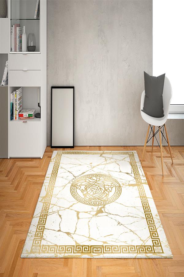 Kaymaz Taban Yıkanabilir Çerçeveli Granitli Medusa Desenli Dot Taban Halı