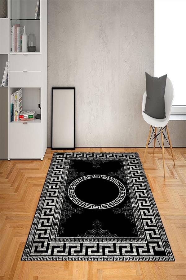 Kaymaz Taban Yıkanabilir Çerçeveli Medusa Desenli Dot Taban Halı