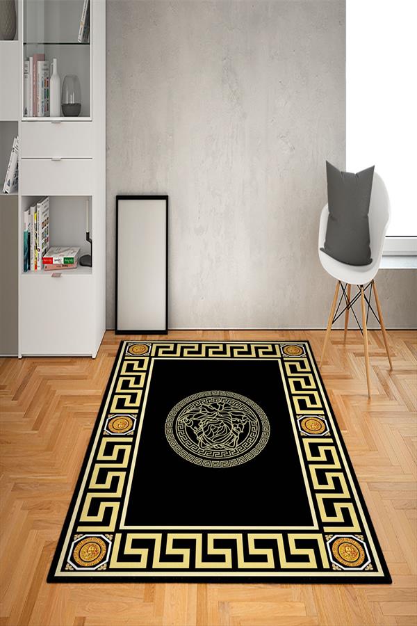 Kaymaz Taban Yıkanabilir Çerçeveli Medusa Desenli Dot Taban Halı