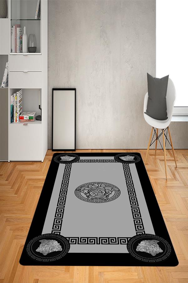 Kaymaz Taban Yıkanabilir Çerçeveli Medusa Desenli Dot Taban Halı