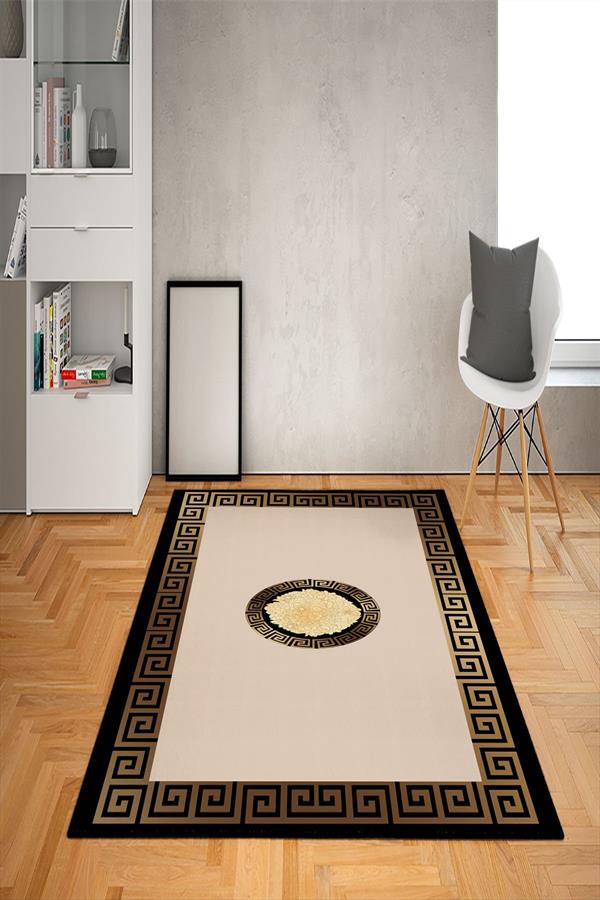 Kaymaz Taban Yıkanabilir Çerçeveli Modern Desenli Dot Taban Halı