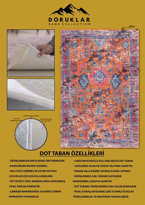 Kaymaz Taban Yıkanabilir Çok Renkli Vintage Halı