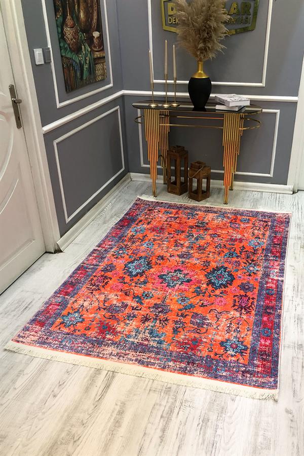 Kaymaz Taban Yıkanabilir Çok Renkli Vintage Halı