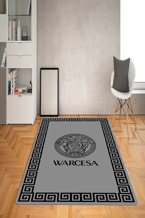 Kaymaz Taban Yıkanabilir Dekoratif Çerçeveli Medusa Desenli Dot Taban Halı