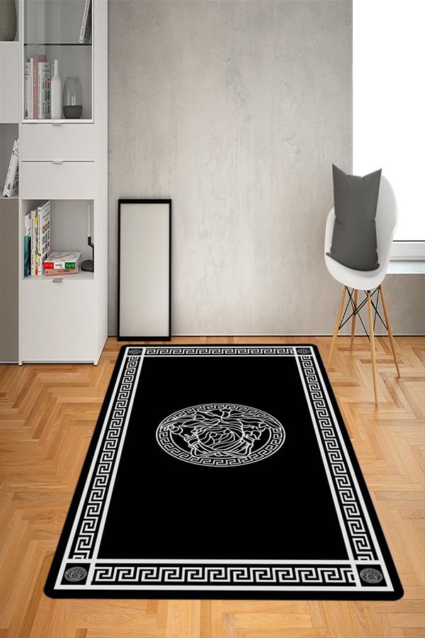 Kaymaz Taban Yıkanabilir Dekoratif Medusa Çerçeve Desenli Dot Taban Halı