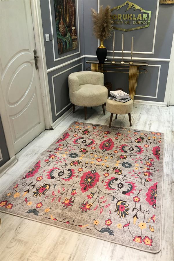 Kaymaz Taban Yıkanabilir Dijital Baskı Dekoratif Hasır Desenli Dot Taban Halı NH001