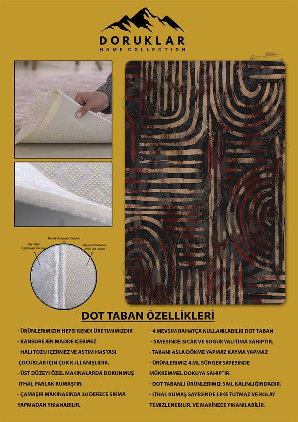 Kaymaz Taban Yıkanabilir Dijital Baskı Dekoratif Modern Desenli Dot Taban Halı Nes V2 Serisi NES010