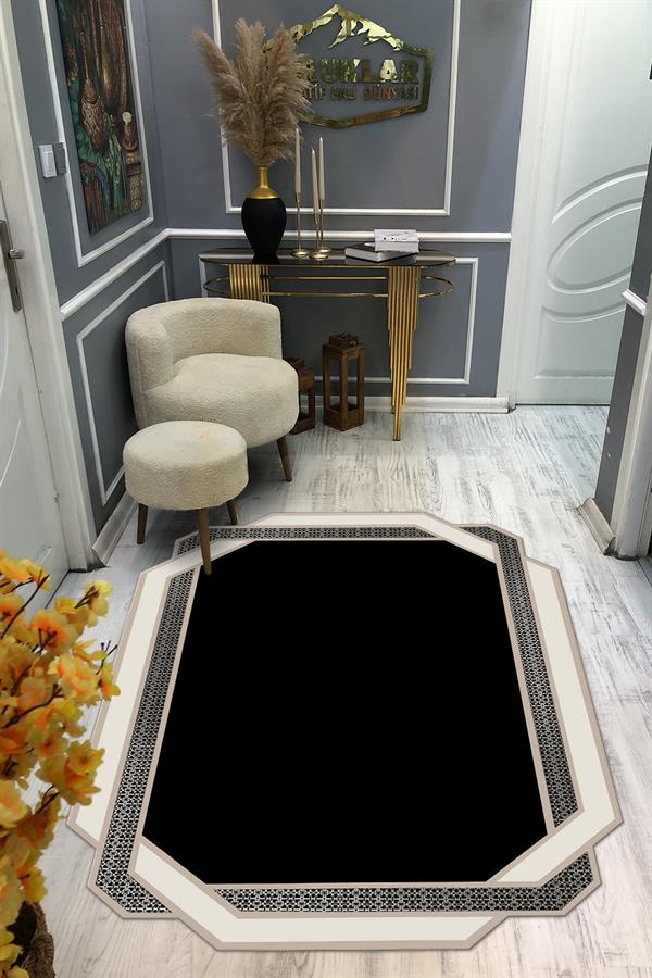 Kaymaz Taban Yıkanabilir Dijital Baskı Dekoratif Modern Desenli Elegance Serisi Lazer Kesim Dot Taban Halı ELG78
