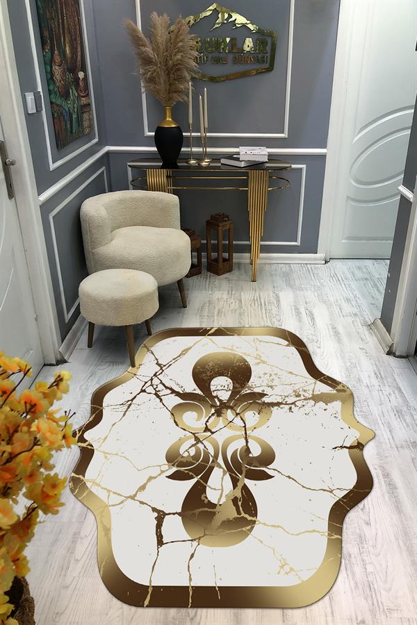 Kaymaz Taban Yıkanabilir Dijital Baskı Dekoratif Modern Desenli Elegance Serisi Lazer Kesim Dot Taban Halı ELG73